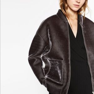 Zara Purple Velvet Bomber Jacket